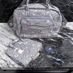 Vera Bradley Beary Merry Weekender & Travel Organizer with Bag Charm Set of 3